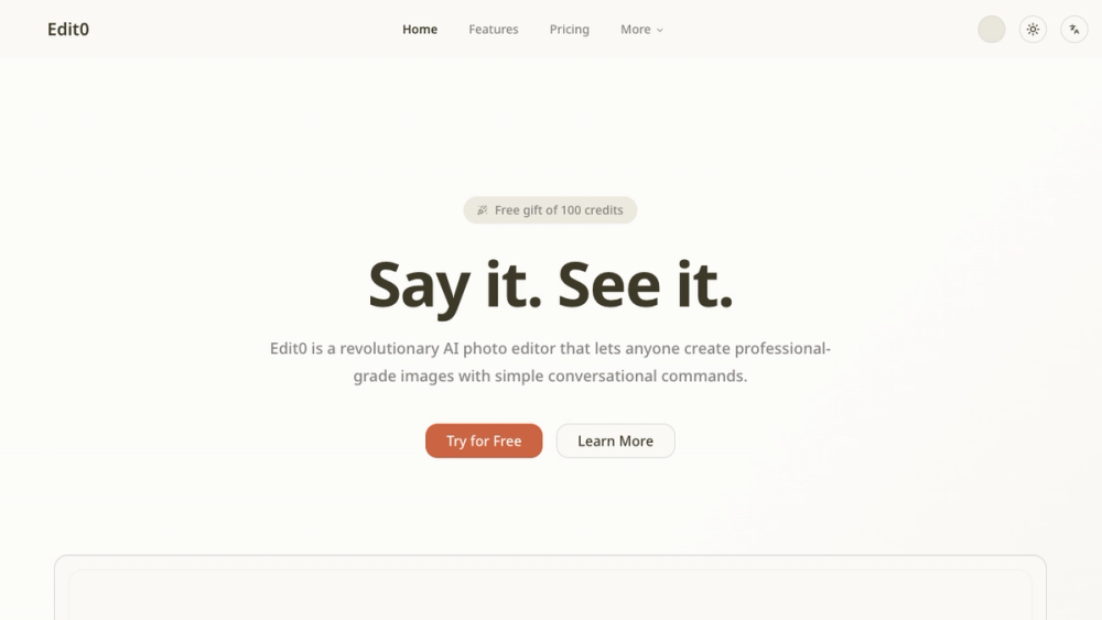 Edit0 : Edit0 is an AI-powered photo editor that lets anyone create professional-grade images with simple conversational commands using natural language.