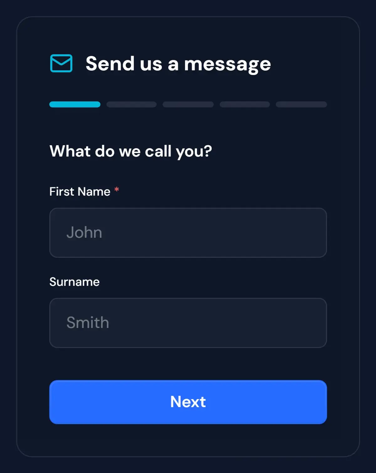 Kaizen's contact form with stacked name fields and visible labels on a phone