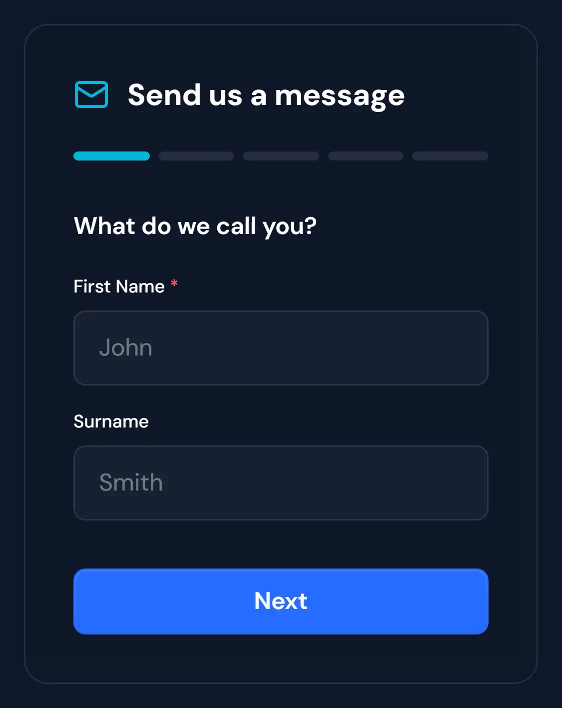 Kaizen's contact form with stacked name fields and visible labels on a phone