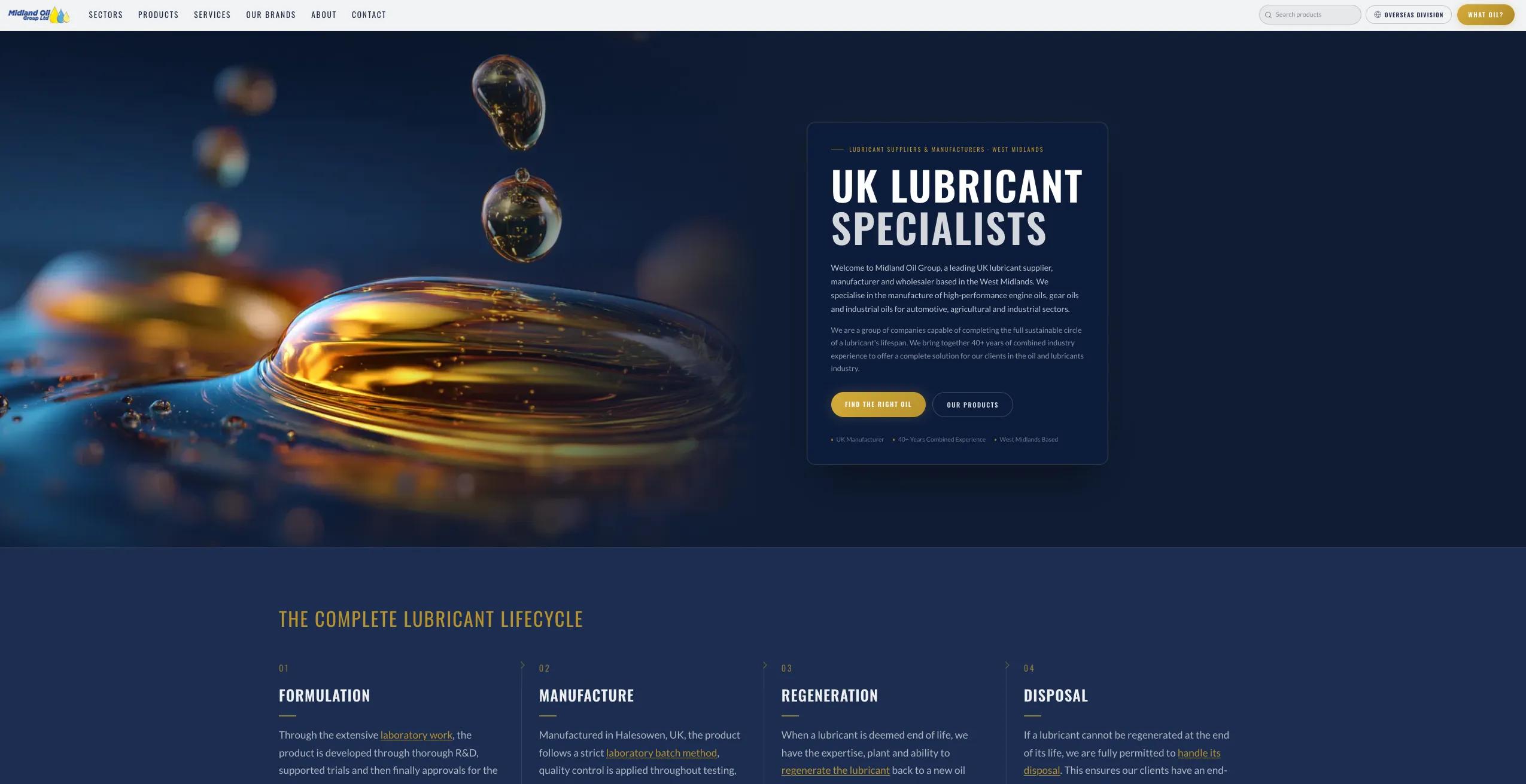 Midland Oil's rebuilt homepage with clear product choices