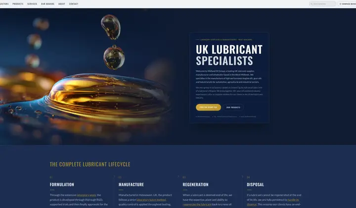 Midland Oil's rebuilt homepage with clear product choices