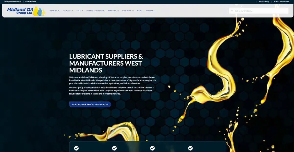 Midland Oil's old homepage before the rebuild