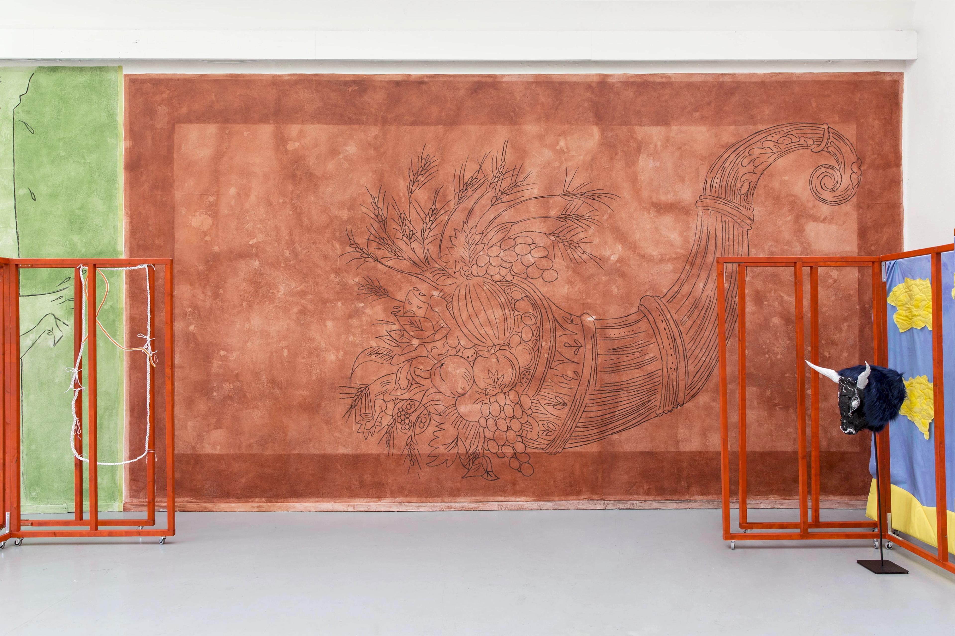 Calisthene at Arti & Amiticiae, Installation View, Mural by Charlott Weise
