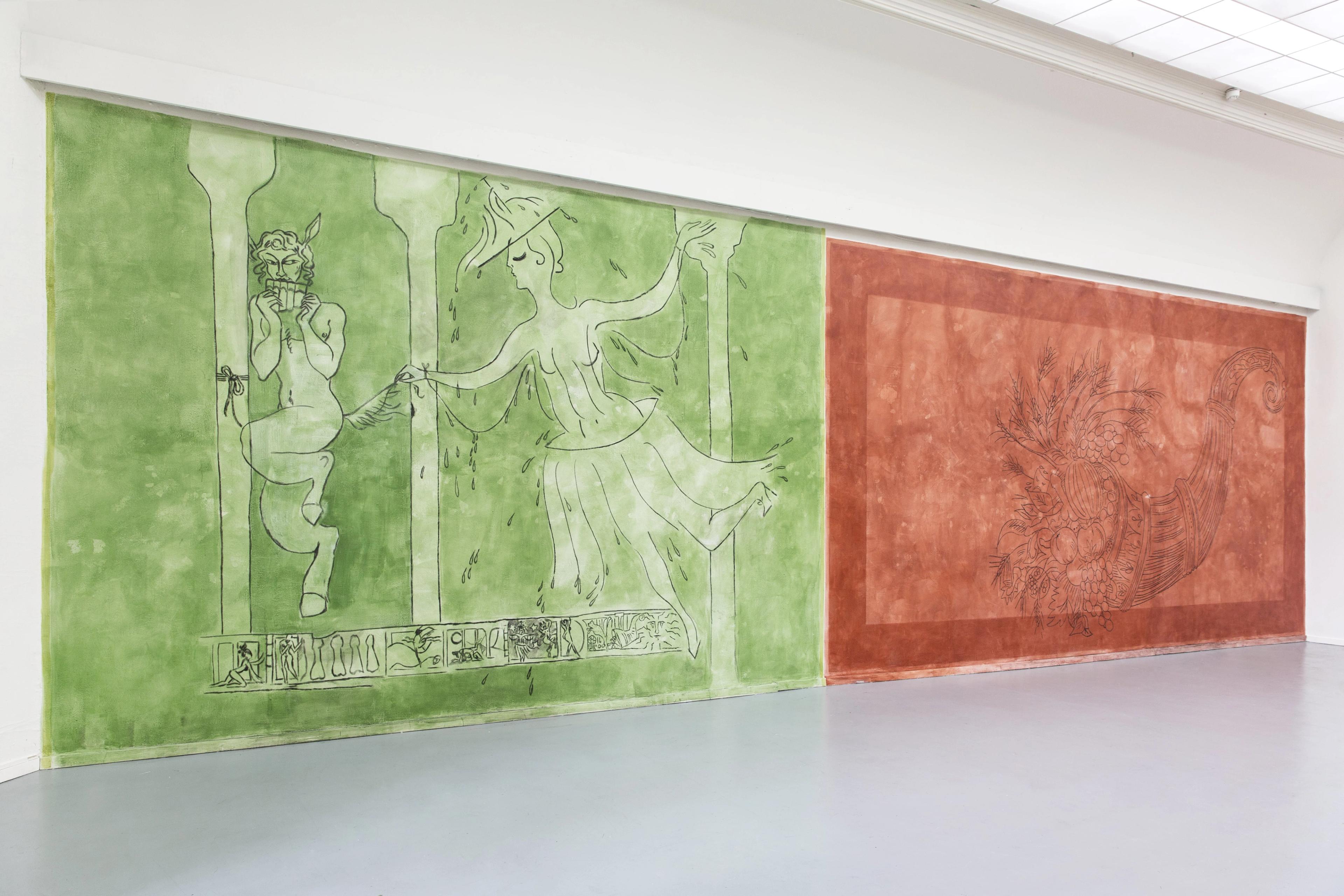 The temple at 4am, Calisthene at Arti & Amiticiae, Installation View, Mural by Charlott Weise