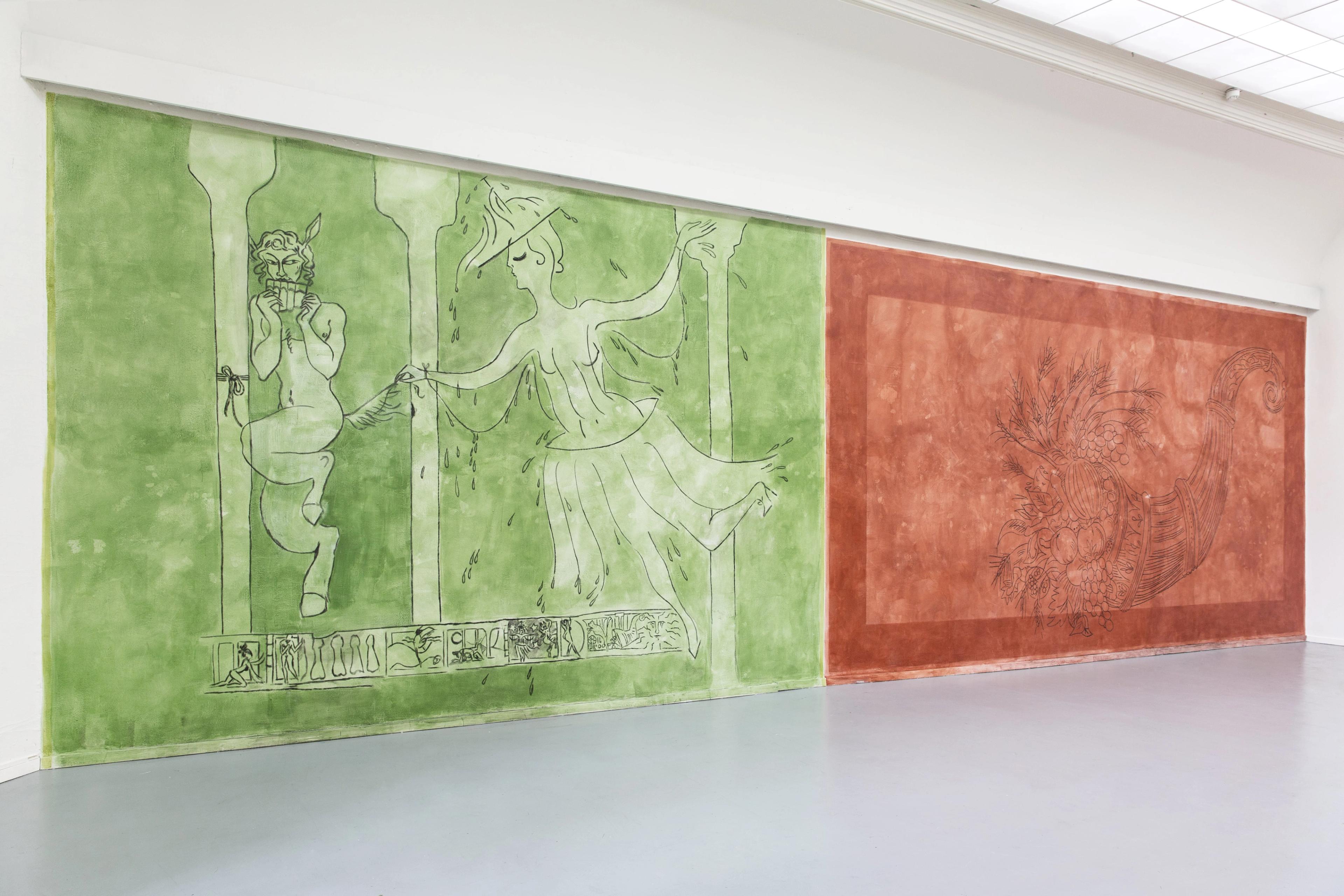 The temple at 4am, Calisthene at Arti & Amiticiae, Installation View, Mural by Charlott Weise