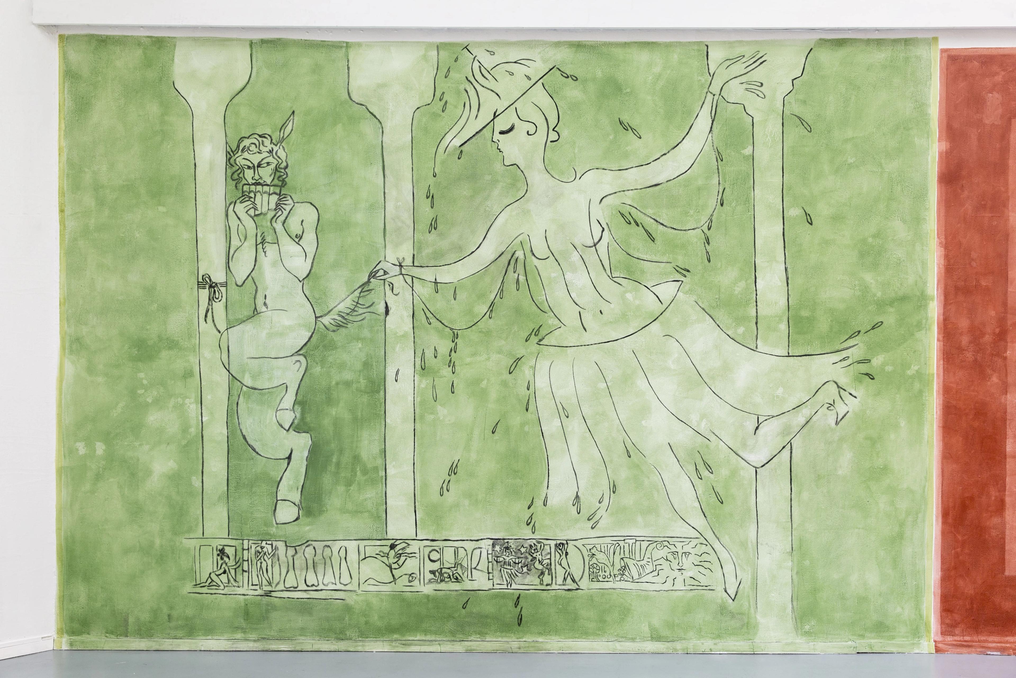 The temple at 4am, Calisthene at Arti & Amiticiae, Installation View, Mural by Charlott Weise