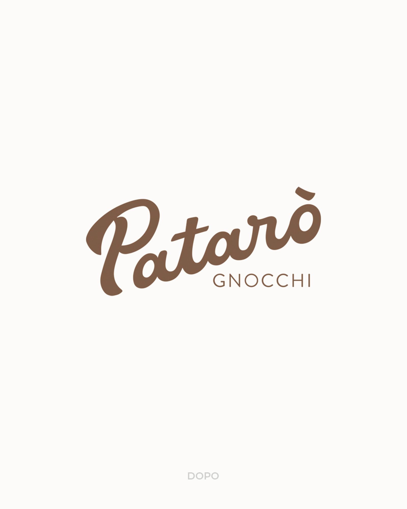 Patarò gnocchi logo in brown on a white background