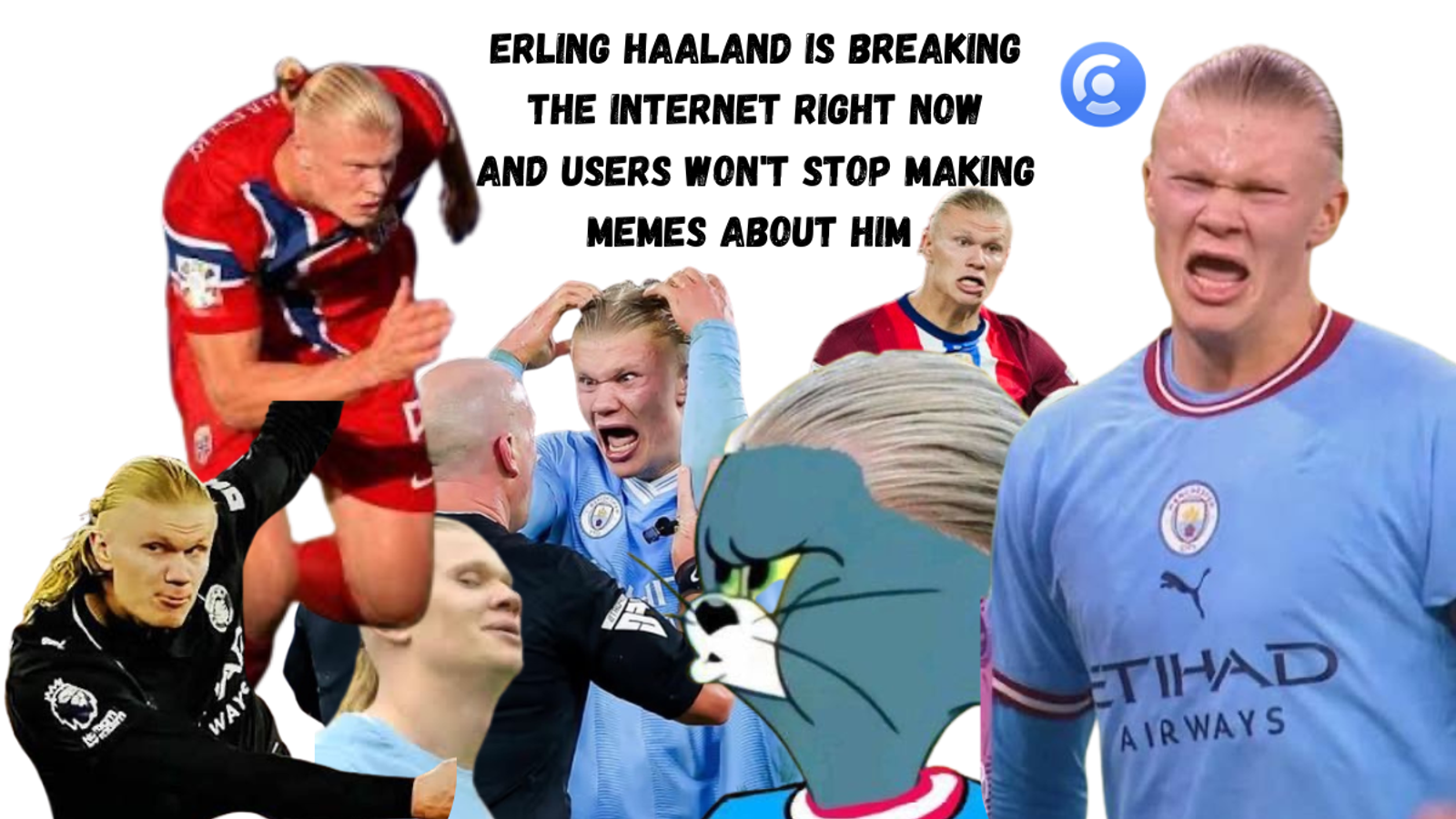 A compilation of viral internet memes and raw user-generated content (UGC) featuring football player Erling Haaland, illustrating how brands can execute fast-paced newsjacking and situational marketing on the Creally platform.