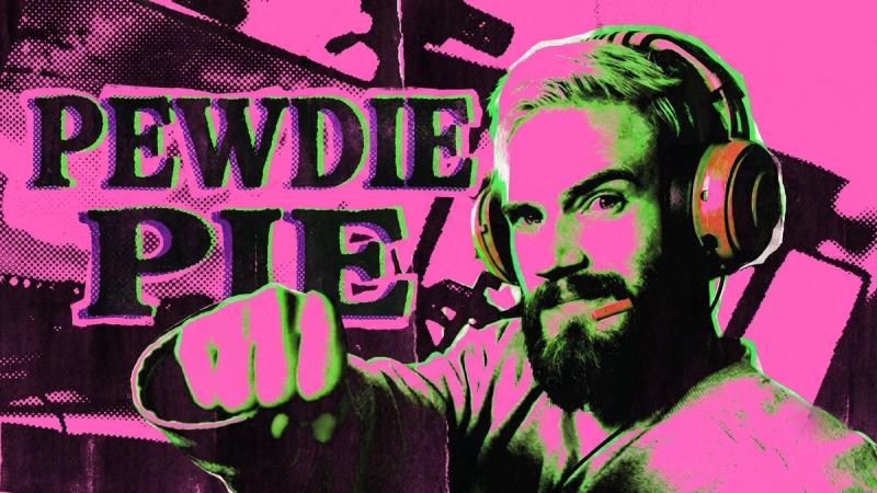 Pop-art style portrait of creator PewDiePie with a pink and green halftone filter, holding out a fist next to stylized text, serving as featured blog media for the Creally review of Odysseus AI.