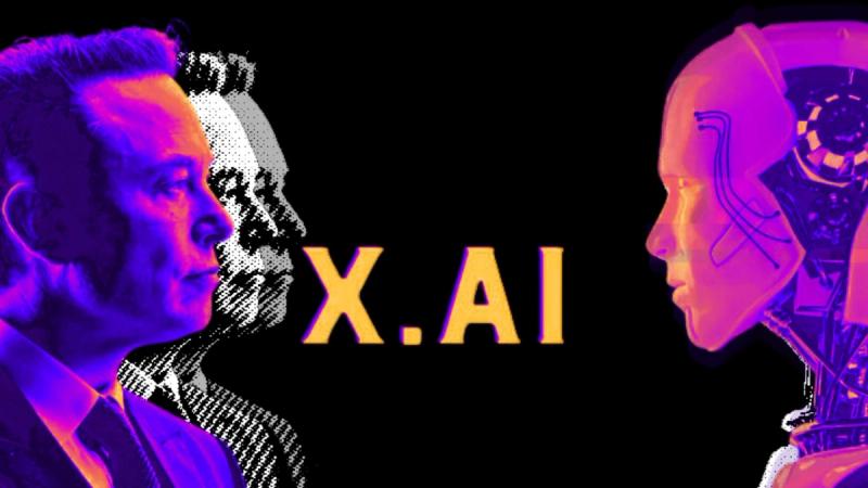 An abstract digital illustration representing the SpaceX AI rebrand by Elon Musk, featuring a human profile facing an advanced AI robot, symbolizing the fusion of tech and marketing innovation powered by Creally.
