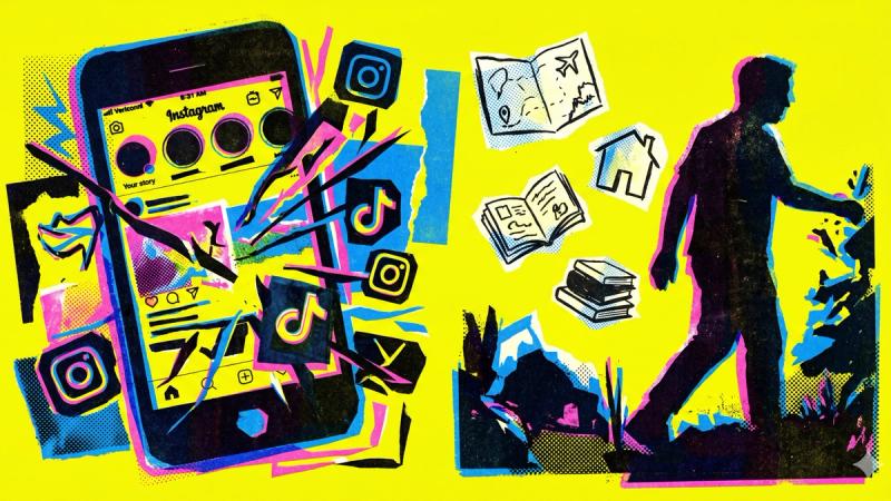 Creally editorial illustration of Pinterest 2026 campaign promoting offline living and an anti-doomscrolling message, highlighting the shift from social media consumption to real-world experiences.