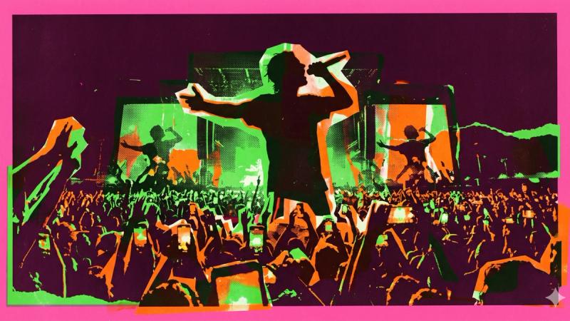 Illustration of influencer marketing strategy inspired by the Bieber Effect at Coachella in 2026, showing viral content dynamics, authenticity, and brand integration, powered by Creally platform.