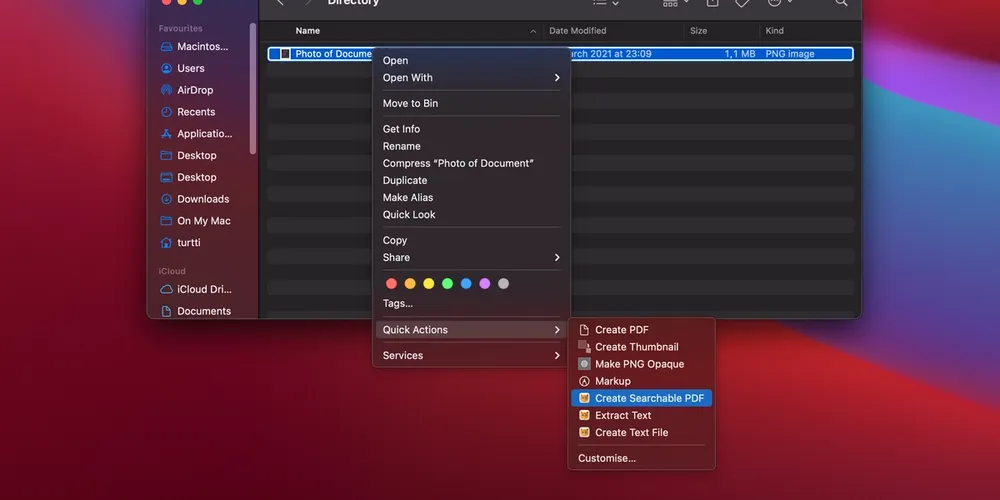 How to create searchable PDFs from photos, images and PDF files in MacOS Finder