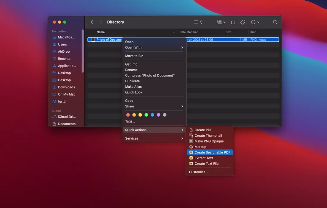 How to create searchable PDFs from photos, images and PDF files in MacOS Finder