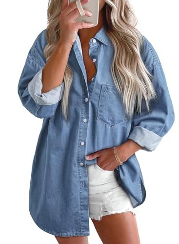 Astylish V-Neck Chambray Button-Down Denim Shirt