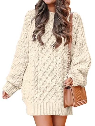 ANRABESS Oversized Cable Knit Sweater Dress