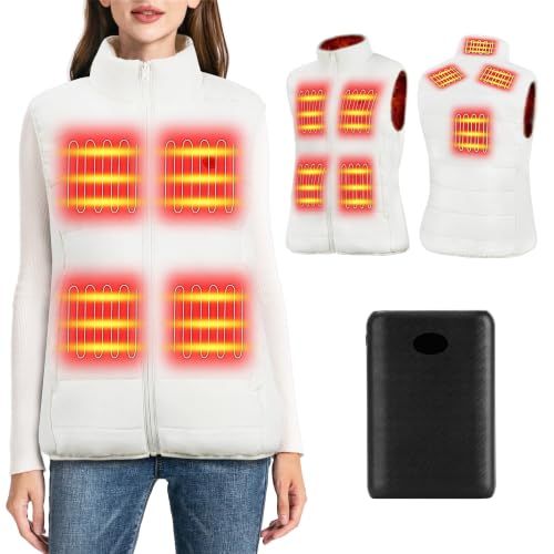KSFJZF Women's Heated Vest with 10000mAh Power Bank, Off-White, Large