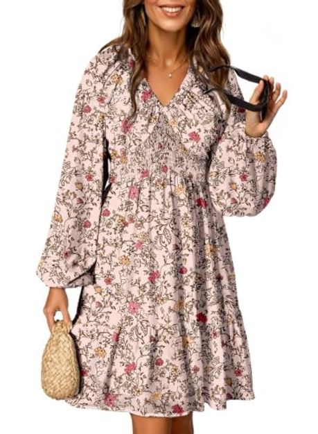 Dokotoo Long Sleeve Bohemian Floral Babydoll Dress