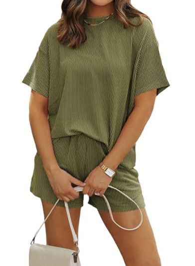 SHEWIN Ribbed Crewneck 2-Piece Short Set