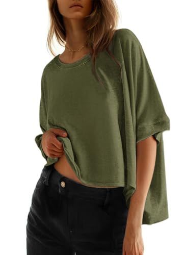 Dokotoo Oversized Crop Tee, Casual Solid Blouse