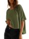 Dokotoo Oversized Crop Tee, Casual Solid Blouse