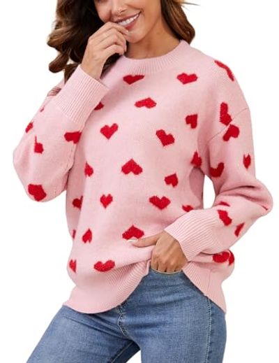 Gihuo Heart Crewneck Knit Pullover Sweater