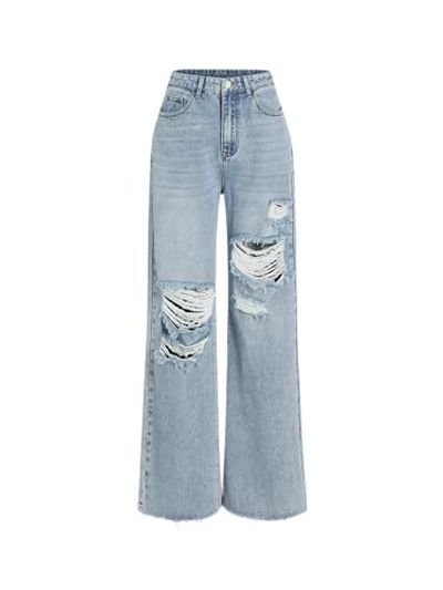 CIDER High-Waisted Ripped Wide-Leg Jeans