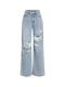 CIDER High-Waisted Ripped Wide-Leg Jeans