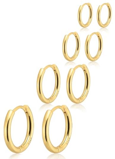 Gokeey 14K Gold-Plated Huggie Hoop Earrings, 4 Pairs