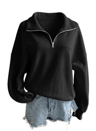 SHEWIN Quarter Zip Mock Neck Pullover Sweatshirt, Black, X-Large