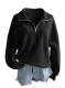 SHEWIN Quarter Zip Mock Neck Pullover Sweatshirt, Black, X-Large