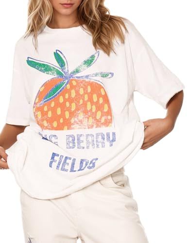 Mewunan 100% Cotton Vintage Floral Graphic Oversized Tee
