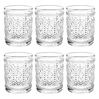 Bekith Embossed Vintage Drinking Glasses, 9.5 oz, Set of 6