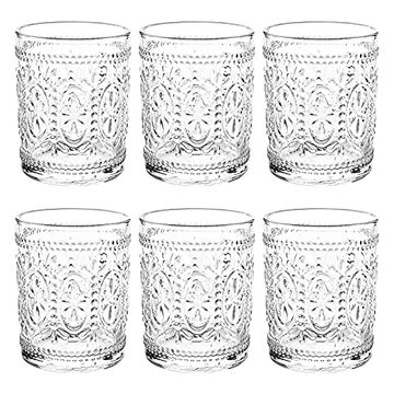 Bekith Embossed Vintage Drinking Glasses, 9.5 oz, Set of 6