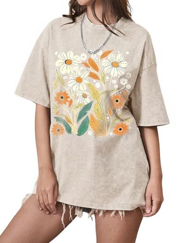 Oversized Acid-Wash Floral Graphic Tee