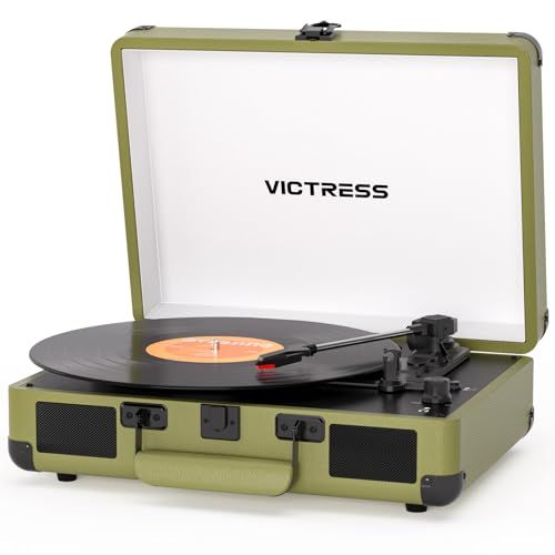 VICTRESS Bluetooth Suitcase Record Player, Green