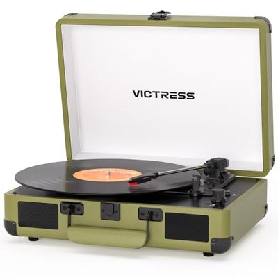 VICTRESS Bluetooth Suitcase Record Player, Green