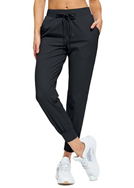Libin Women's Joggers Athletic Sweatpants with Pockets, Black, L