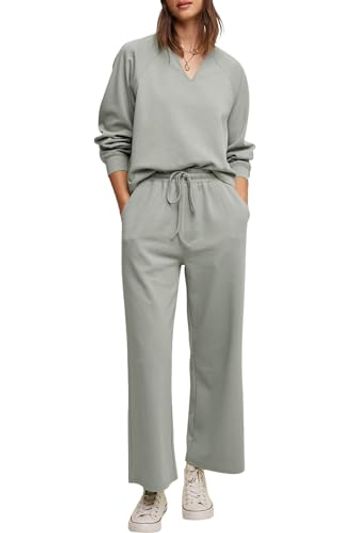 Cakulo 2-Piece Sweatsuit Set, Wide-Leg Jogger, Grey