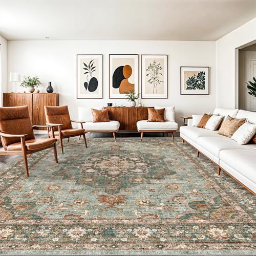TOPRUUG Washable Oriental Area Rug 10x14, Green Floral