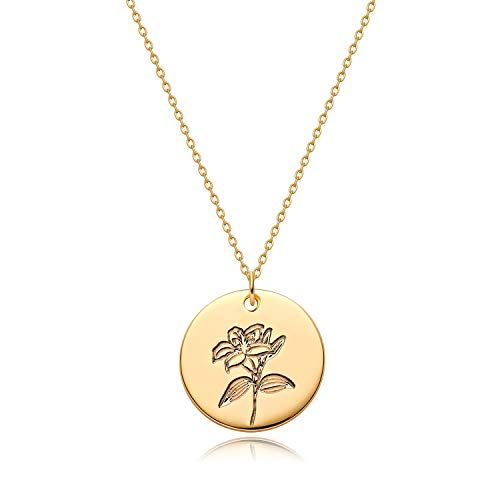 MYEARS Birth Flower Coin Pendant Necklace