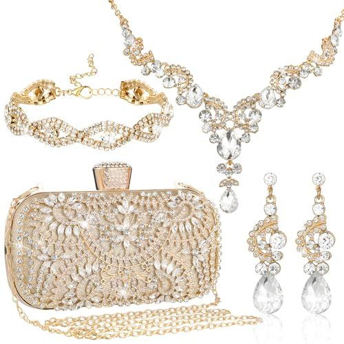 Quelay 4-Piece Rhinestone Bridal Jewelry & Handbag Set