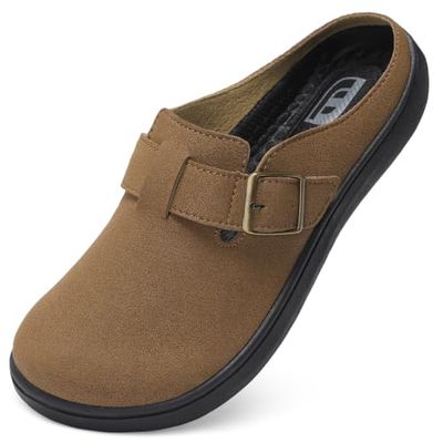 JOINFREE Wide Suede Diabetic Clogs for Women, Brown, Size 10