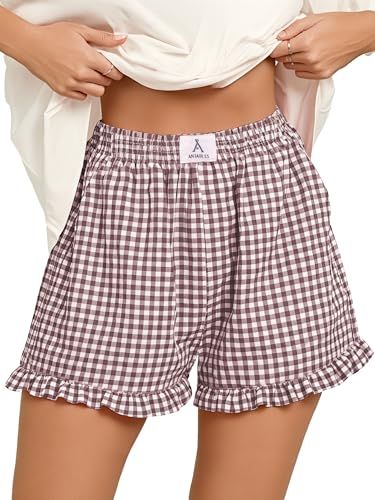 ANRABESS Women's Gingham Ruffle Boxer Shorts