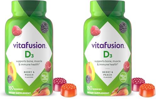 Vitafusion Vitamin D3 Gummies, Peach, Blackberry & Strawberry, 150 Count (Pack of 2)