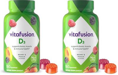 Vitafusion Vitamin D3 Gummies, Peach, Blackberry & Strawberry, 150 Count (Pack of 2)