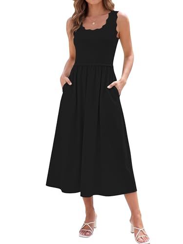 AUMORA Sleeveless Scoop-Neck A-Line Maxi Dress w/ Pockets