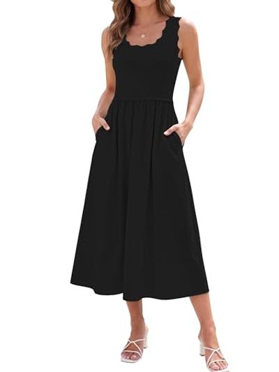 AUMORA Sleeveless Scoop-Neck A-Line Maxi Dress w/ Pockets