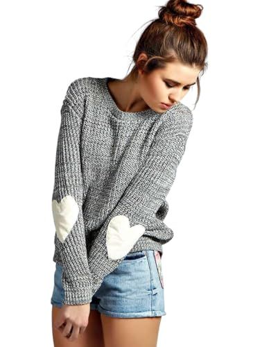 Shermie Heart Pattern Knit Crewneck Sweater