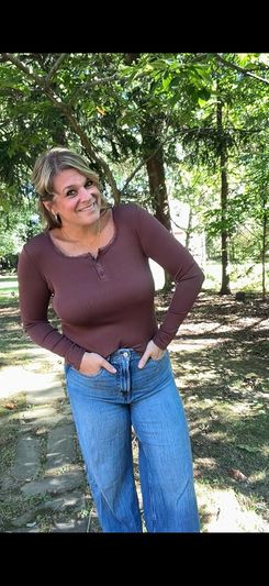 AUMORA Long Sleeve Lace Trim Henley Top